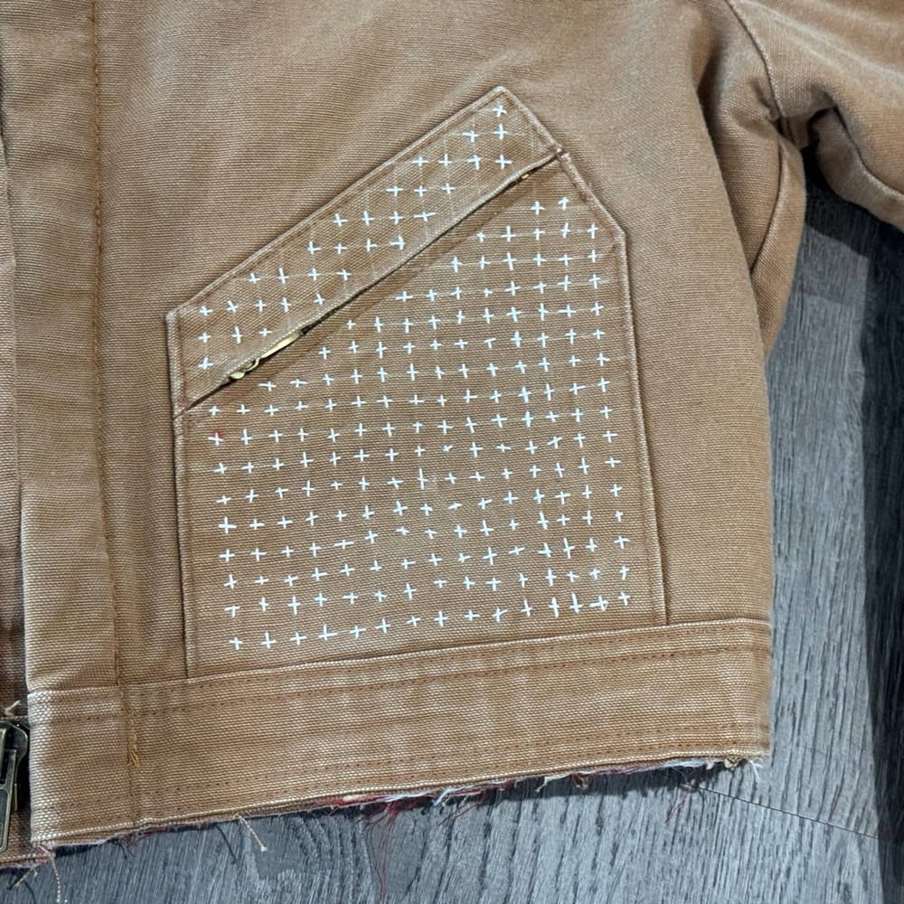 Walls Reworked Cropped Utility Coat, Brown Duck Canvas Jacket SZ 42-44 - Picture 5 of 9